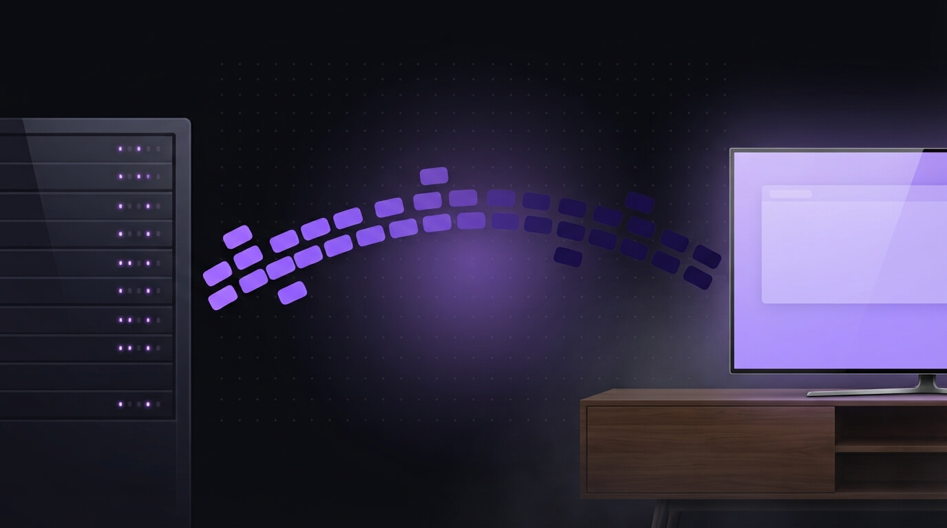 Internet Protocol Television diagram showing a TV feed sent as IP packets to a television